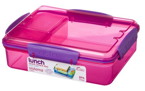 Image of Sistema 975ml Multi Compartment Snack Attack Duo Lunch Box, Pink