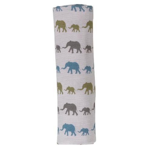 Image of Pigeon Organics Organic Cotton Muslin Swaddle Blue Elephant