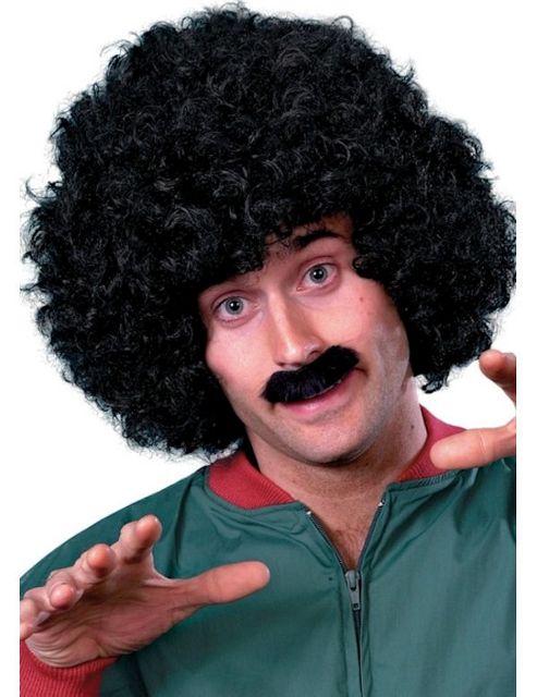 Image of Scouser Set Black Curly Wig & Tache