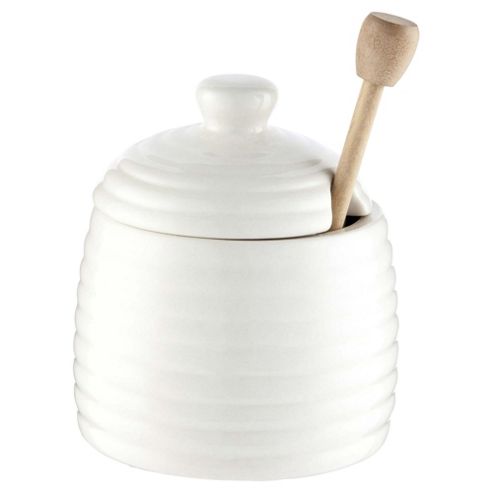 Image of Honey Pot With Swizzle Stick, White