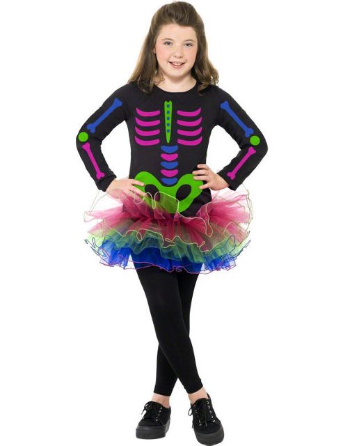Image of Child Neon Skeleton Tutu Dress Large