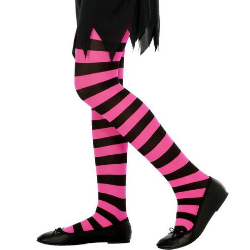 Image of Childrens Tights - Striped Pink - Age 6-12yrs