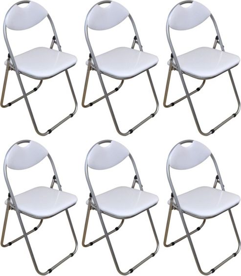 Image of Pack Of 6 White Padded Folding Office, Desk, Poker Chair.