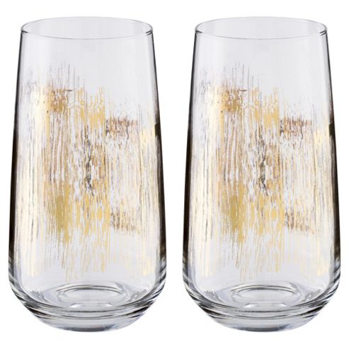 Image of Tesco Gold Pattern Grand Hotel Square Hi-ball Glass