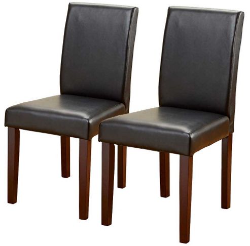 Image of Pair Of Pu Leather Dining Chairs In Black