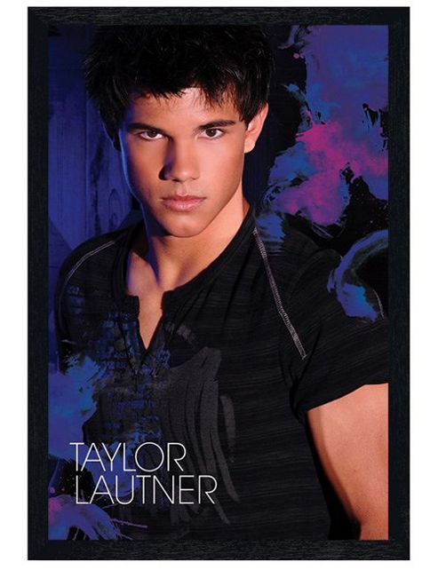 Image of Taylor Lautner Black Wooden Framed Brooding In Blue Poster