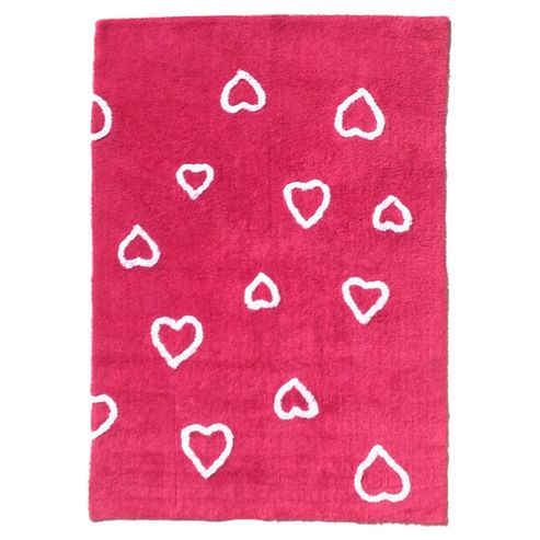 Image of Lorena Canals Corazones Fuchsia Children's Rug - 120 Cm W X 160 Cm D (3 Ft 11 In X 5 Ft 3 In)