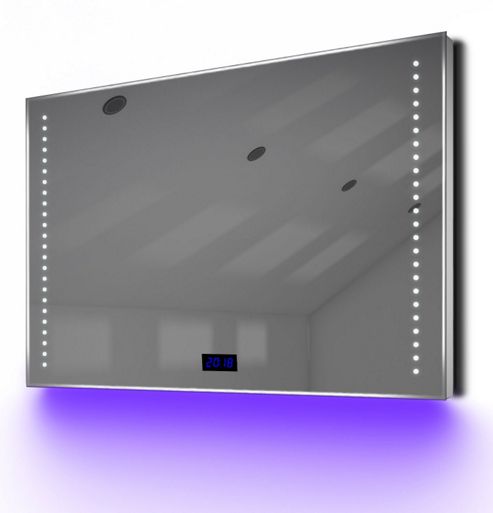 Image of Digital Clock Slim Bathroom Mirror With Under Lighting, Demist & Sensor K194u