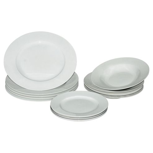 Image of White Rim Dinner Set, 12 Piece, 4 Person, Porcelain
