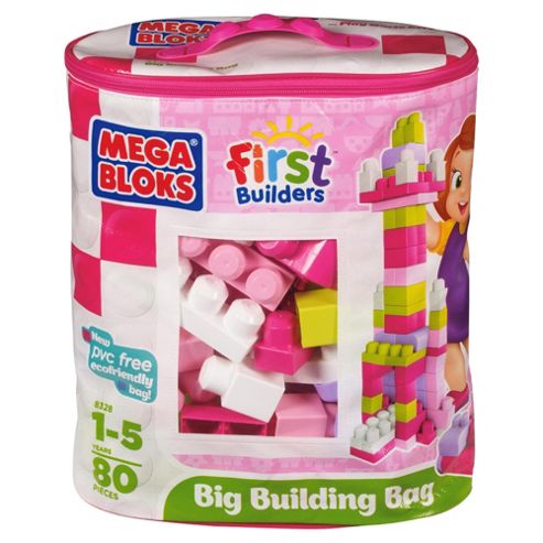 Image of Mega Bloks First Builders Pink 80-piece Big Building Bag