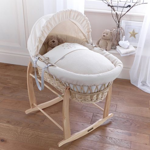 Image of Clair De Lune Stardust Natural Wicker Moses Basket - Cream