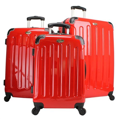 Image of Swiss Case 4 Wheel Hard 3pc Suitcase Set Red