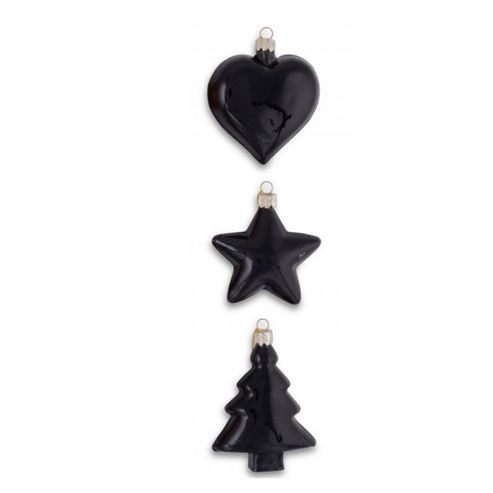 Image of Set Of Three Black Glass Christmas Tree Bauble Set