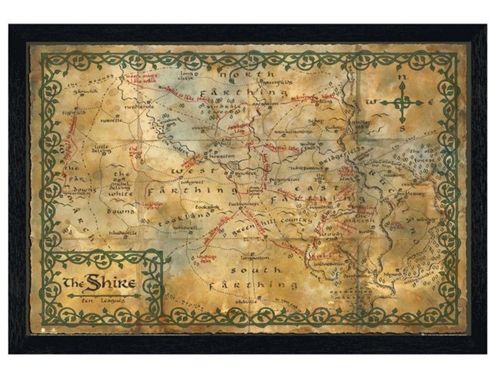 Image of The Hobbit Black Wooden Framed Map Of The Shire Poster