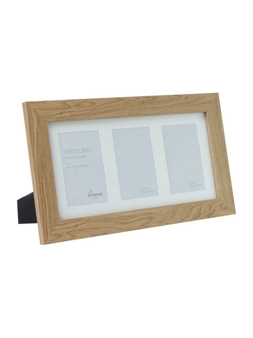 Image of Linea Pale Wood 3 Aperture Photo Frame In Black Ash