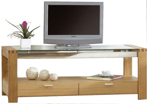 Image of Mark Harris Roma Oak And Clear Glass Tv Stand