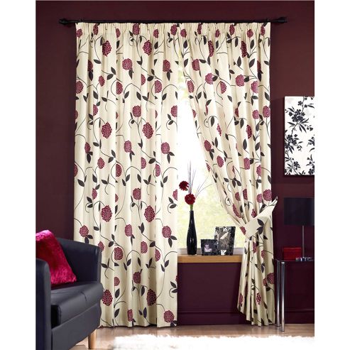 Image of Dreams And Drapes Rosemont 3 Pencil Pleat Lined Half Panama Curtains 90x108 Inches (228x274 Cm) - Red