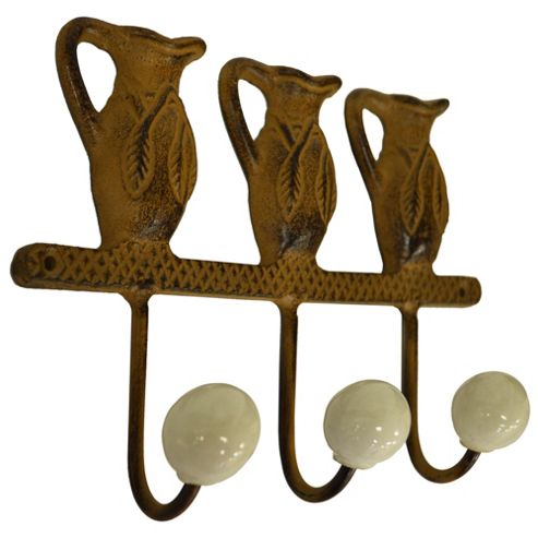 Image of Jug - Cast Iron Garden Jug Design Hooks - Brown / White