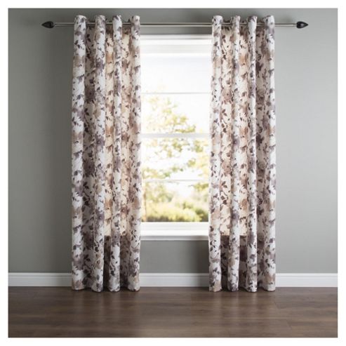 Image of Hand Painted Floral Lined Eyelet Curtains W112xl137cm (44x54") - - Natural
