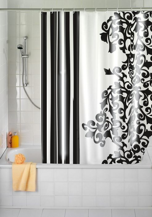 Image of Wenko Ornamento Nero Textile Shower Curtain