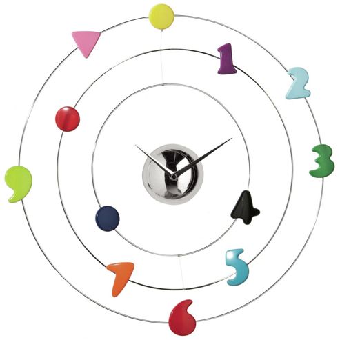Image of Premier Housewares Numbers Wall Clock Multi Coloured / Chrome