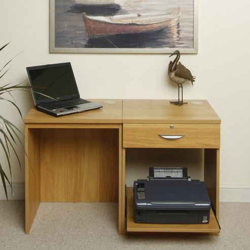 Image of Enduro Home Office Desk / Workstation With Drawer And Printer Storage - Warm Oak