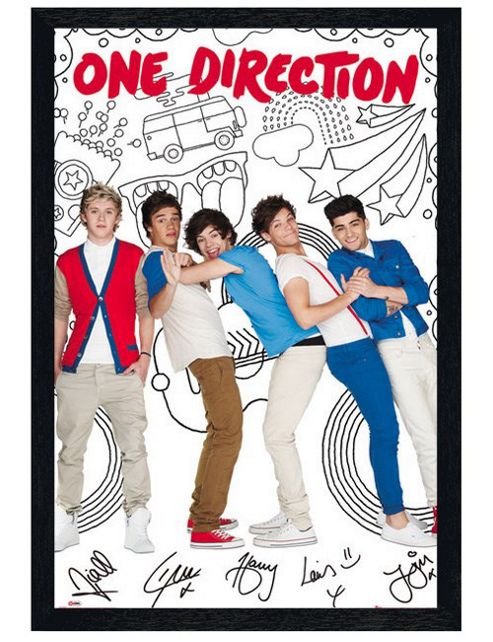 Image of One Direction Black Wooden Framed Cartoon Capers 1d Poster