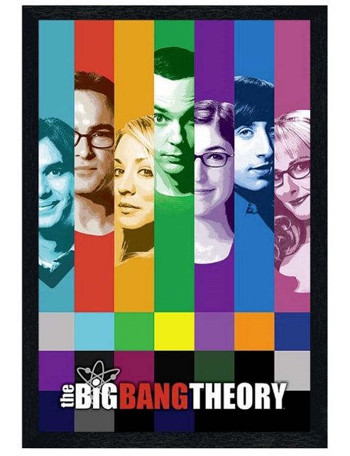 Image of The Big Bang Theory Black Wooden Framed Rainbow Cast Tbbt Poster