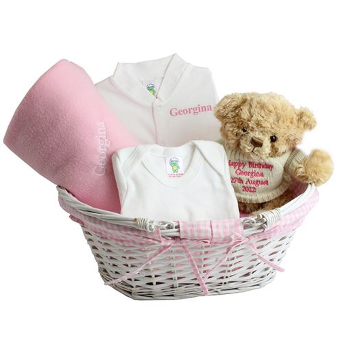 Image of Personalised Pink Baby Gift Set Basket