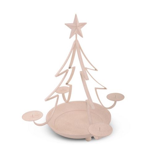 Image of Vintage White Finish Metal Candle Bowl Tree For Christmas