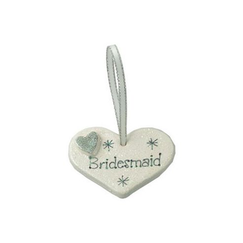 Image of Bridesmaid Silver Sparkle Heart Wedding Keepsake