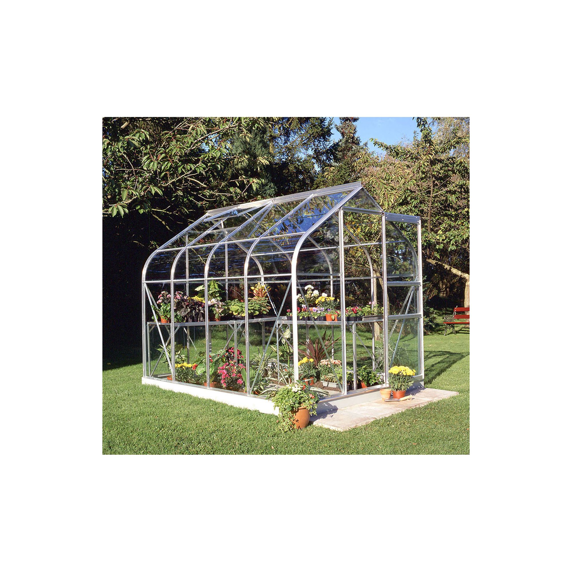 Halls 8x6 Curved Greenhouse + Base - Horticultural Glass at Tesco Direct