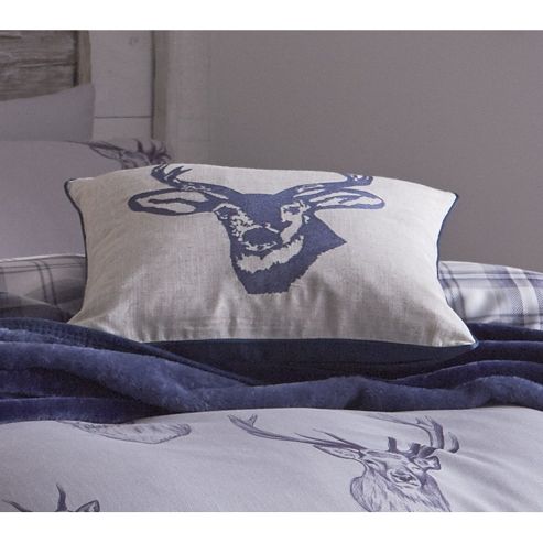Image of Catherine Lansfield Home Cosy Corner Stags Head Blue Cushion Cover