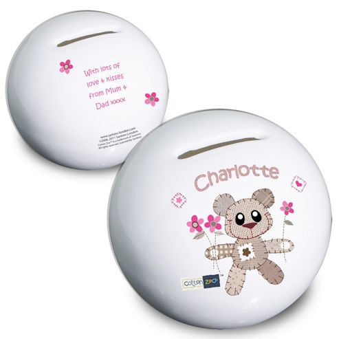 Image of Personalised Cotton Zoo Tweed The Bear Girl Money Box