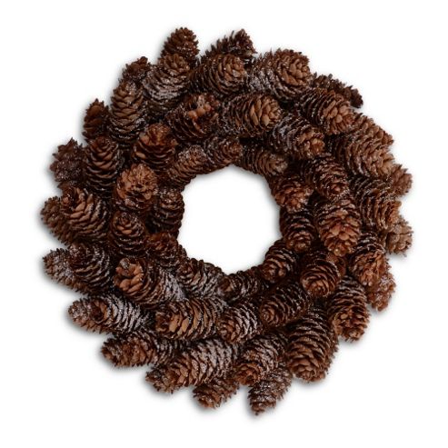 Image of Pine Cone Christmas Wreath With Frosted Snow Finish