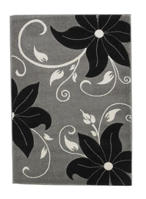 Image of Think Rugs Verona Grey/black Carved Rug - Runner 60 Cm X 220 Cm (1 Ft 11 In X 7 Ft 3 In)