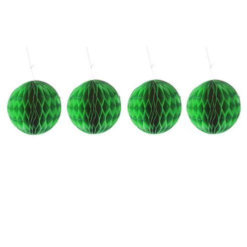 Image of Pack Of Four Green 10cm Honeycomb Retro Pom Pom Decorations