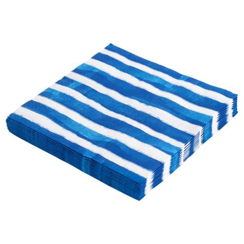 Image of Table Fun White And Blue Stripe Napkin 33cm 20 Pack