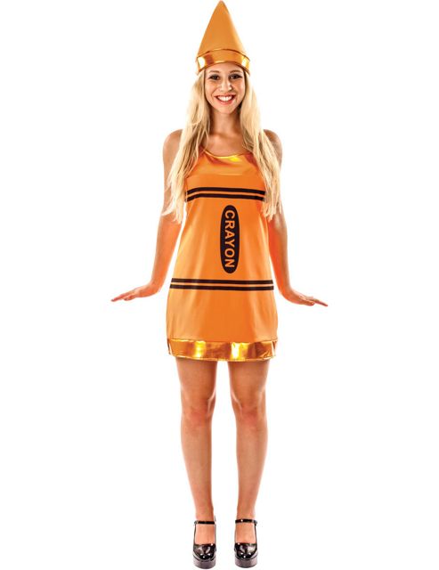 Women's Orange Crayon Fancy Dress Costume Medium