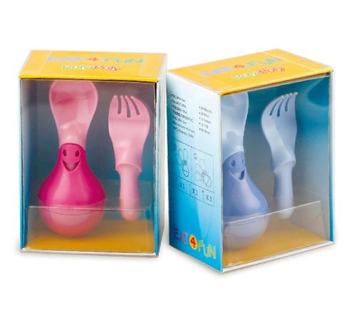 Image of Eat4fun Blue Roly Poly Children's Cutlery Set & Toy All-in-one