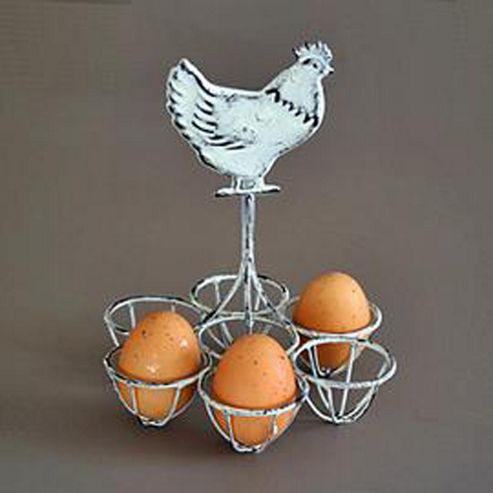 Image of Cockerel - Wire Metal Kitchen Egg / Fruit Holder - Grey / White