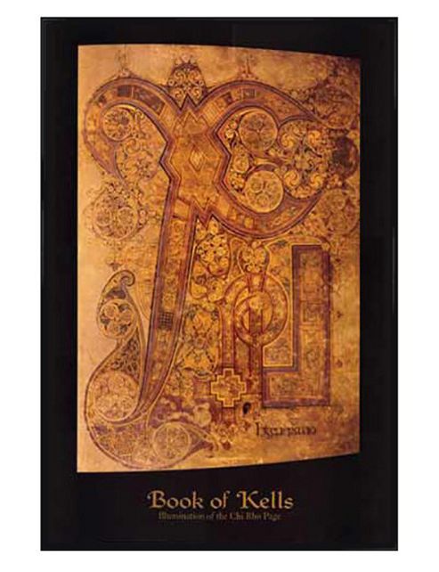 Image of Book Of Kells Gloss Black Framed Illumination Of The Chi Rho Page Poster