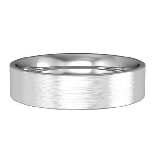 9ct White Gold 5mm Flat Court Satin-Brushed Wedding Ring