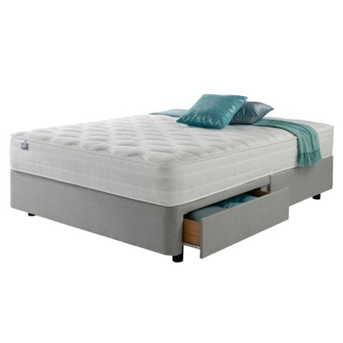 Image of Silentnight Double Divan Bed- Mirapocket 1200 Ortho Memory, 2 Drawer Light Grey No Headboard