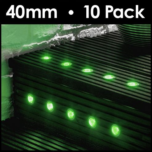 Image of Minisun Pack Of 10 40mm Green Led Decking Lights