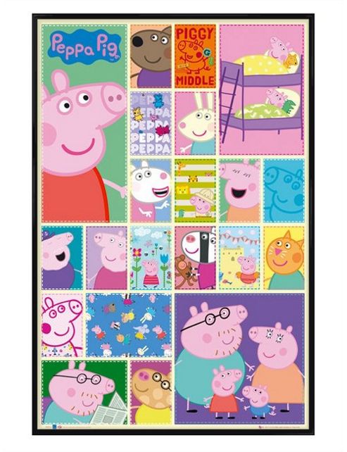 Image of Gloss Black Framed Peppa Pig Collage Poster