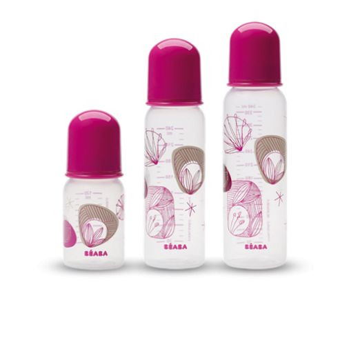 Image of Beaba Gipsy 140ml Feeding Bottles - Floral Pattern Pink