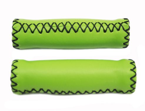 Image of Ultimate Hardware Stitched Leather Effect Handlebar Grips Green