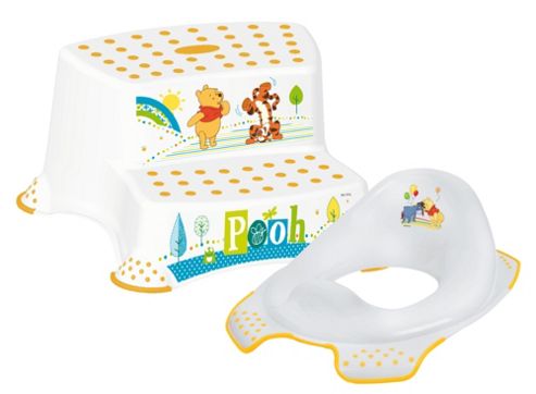 Image of Disney Winnie The Pooh Toilet Training Seat & Double Step Stool Combo - White