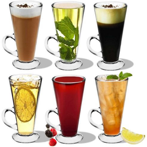 Image of Pack Of 6 Columbian Latte Glasses - Glass Cups For Coffee / Tea 280ml - 15cm Tall